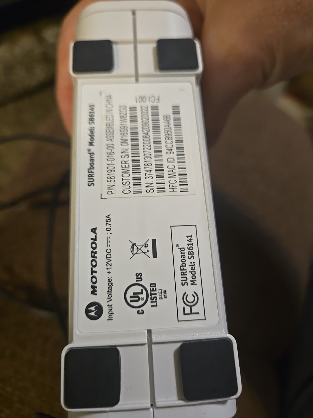 ARRIS SURFboard SB6141 Motorola Surf Board Modem W/power Supply