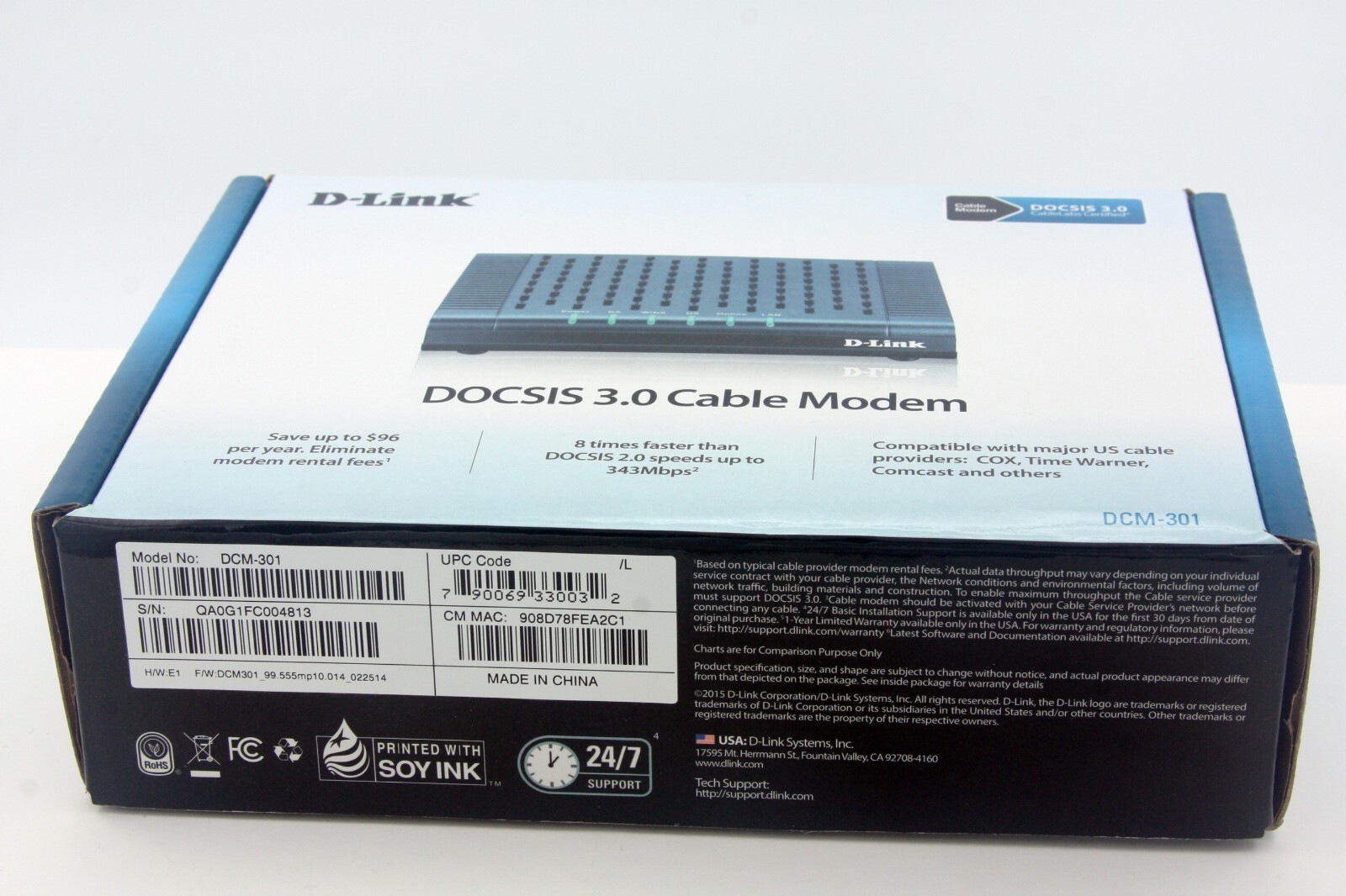 D-Link DOCSIS 3.0 Cable Modem DCM-301 Cox Comcast Xfinity