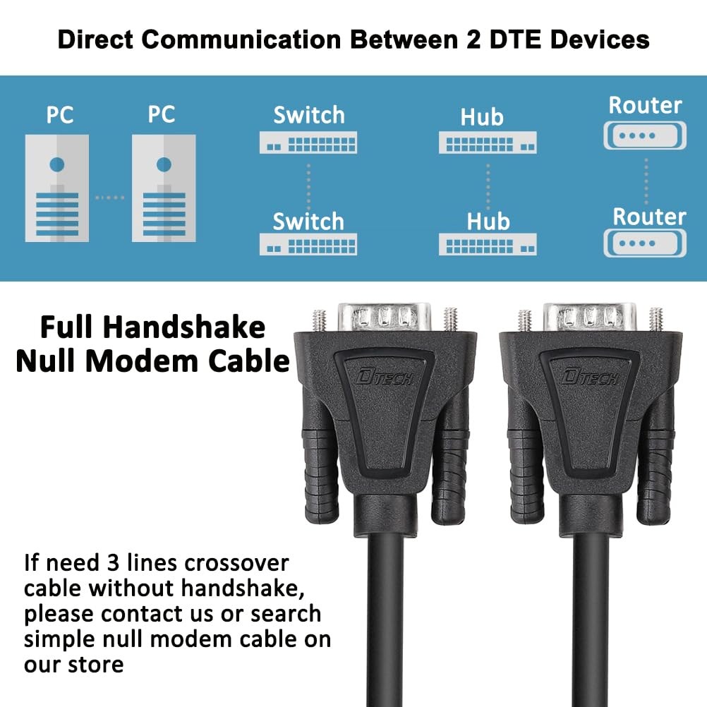 5ft DB9 Null Modem Cable, Black, M/M, RS232 Serial, 7 Wire Crossover, Data Cord
