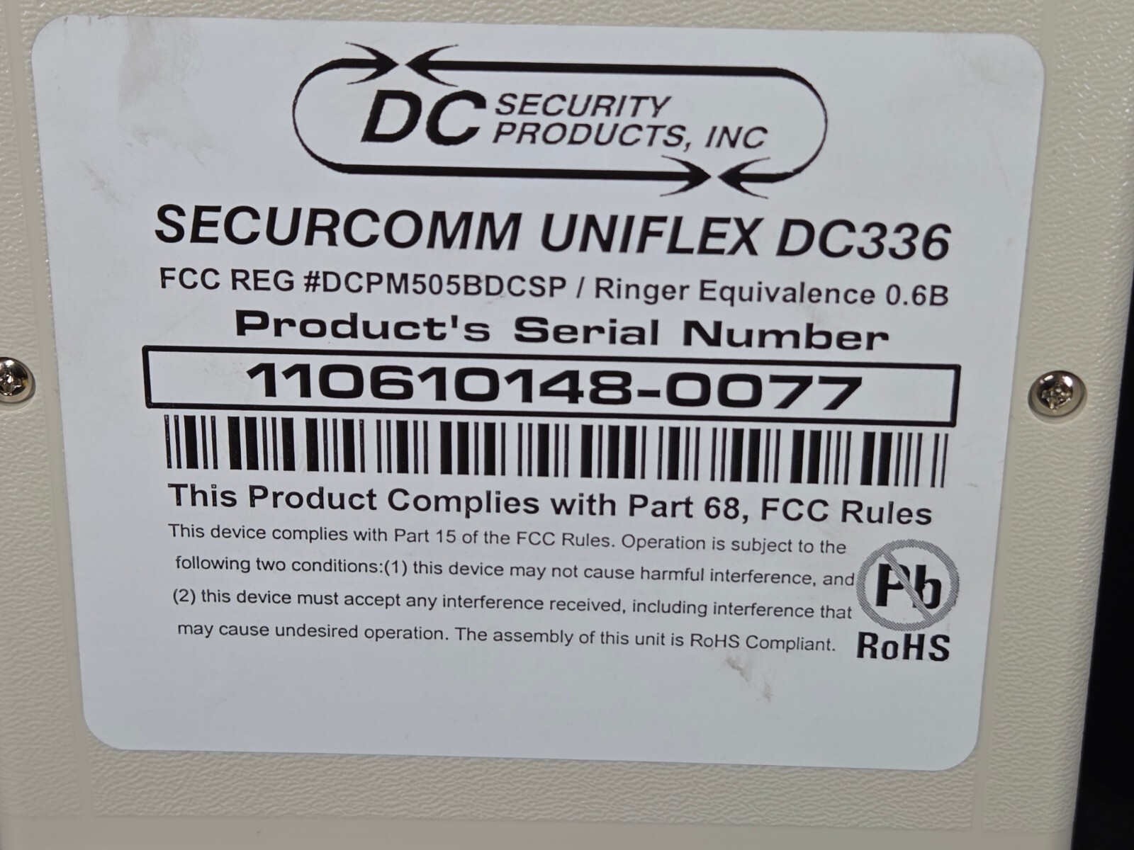 SECURCOMM BY DC SECURITY PRODUCTS UNIFLEX DC336 12VDC ISC DIAL-UP
