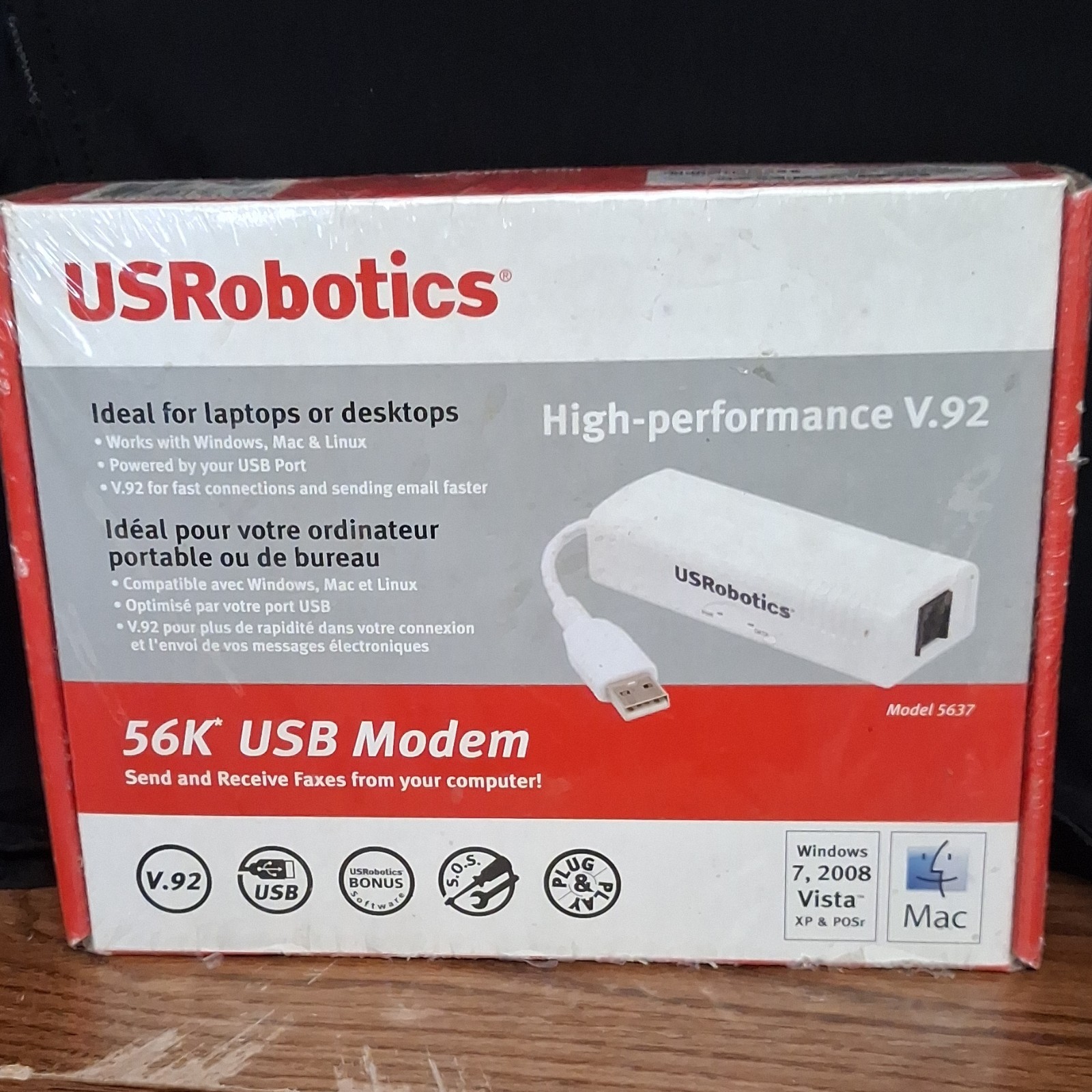 USRobotics 56K V.92 USB Modem White Model 5637 for Laptop & Desktop