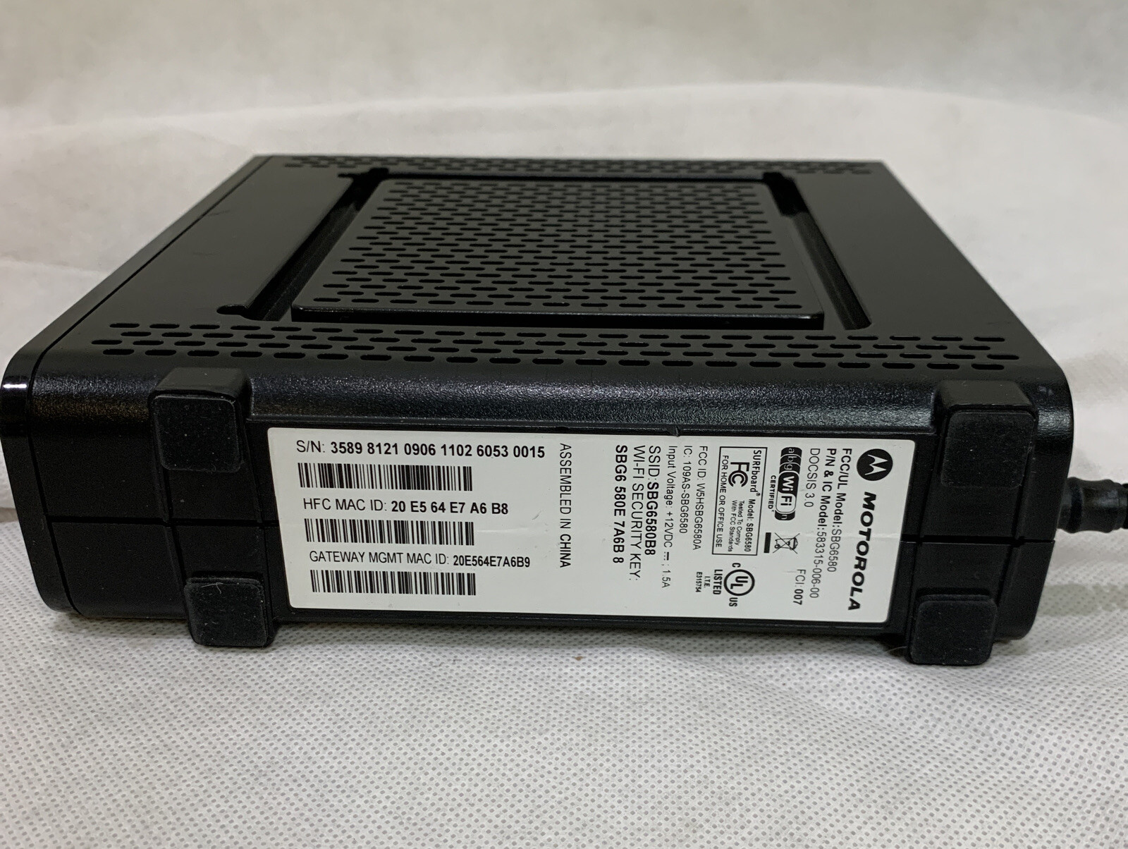Motorola/Arris SBG6580 Wireless Cable Modem Router – docsis 3.0 -Excellent