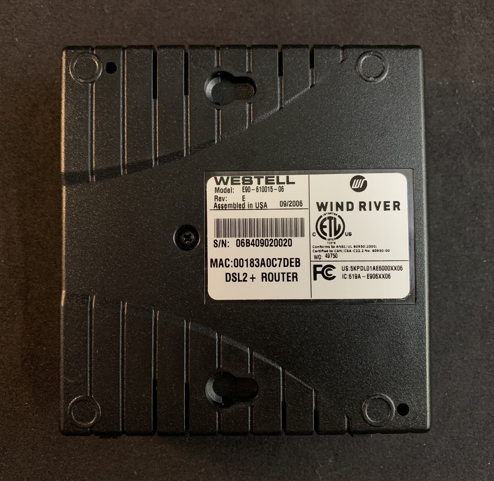 Westell 6100 DSL2+ Router E90-610015-06 Rev E