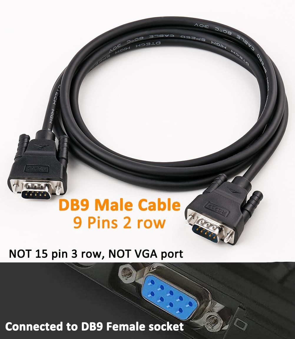 5ft DB9 Null Modem Cable, Black, M/M, RS232 Serial, 7 Wire Crossover, Data Cord