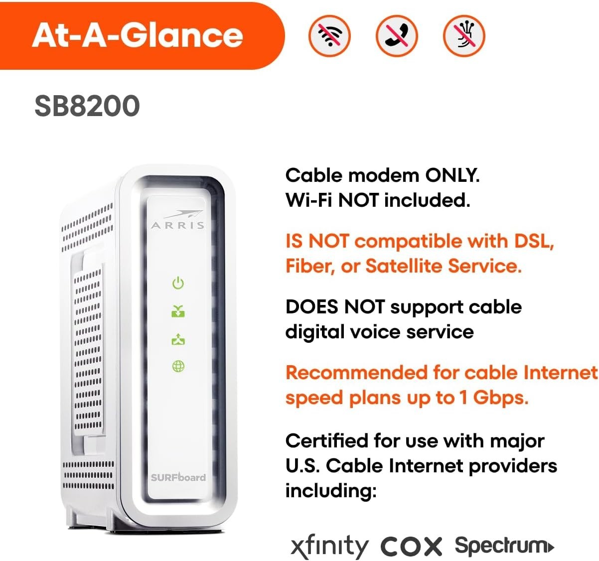 ARRIS SURFboard SB8200 DOCSIS 3.1 Cable Modem – MultiGig for Xfinity, Cox & Spec