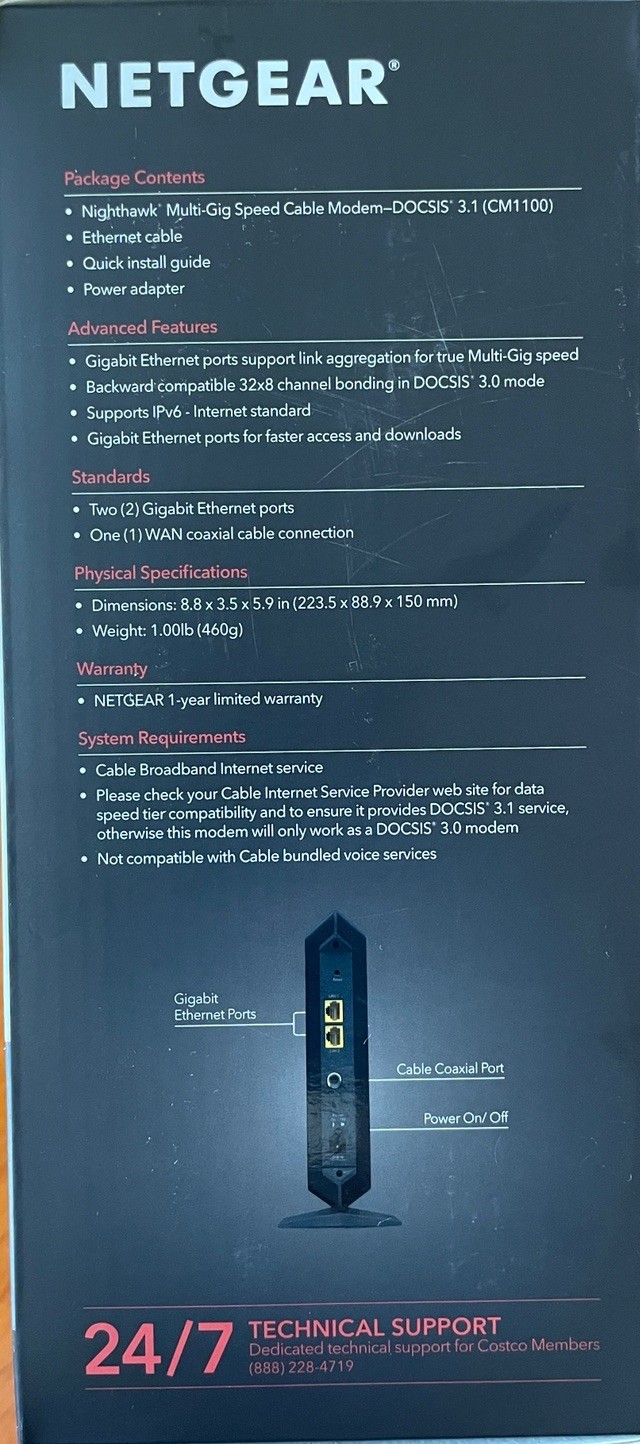 Netgear Nighthawk CM1100 DOCSIS 3.1 Multi-Gig Cable Modem XFINITY SPECTRUM COX