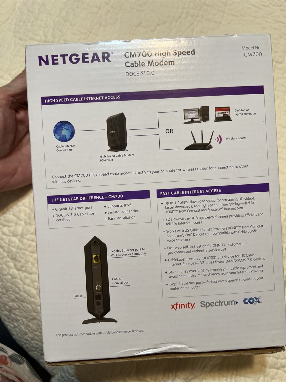 NETGEAR CM700-100NAR High Speed DOCSIS 3.0 Cable Modem No Ethernet Cable