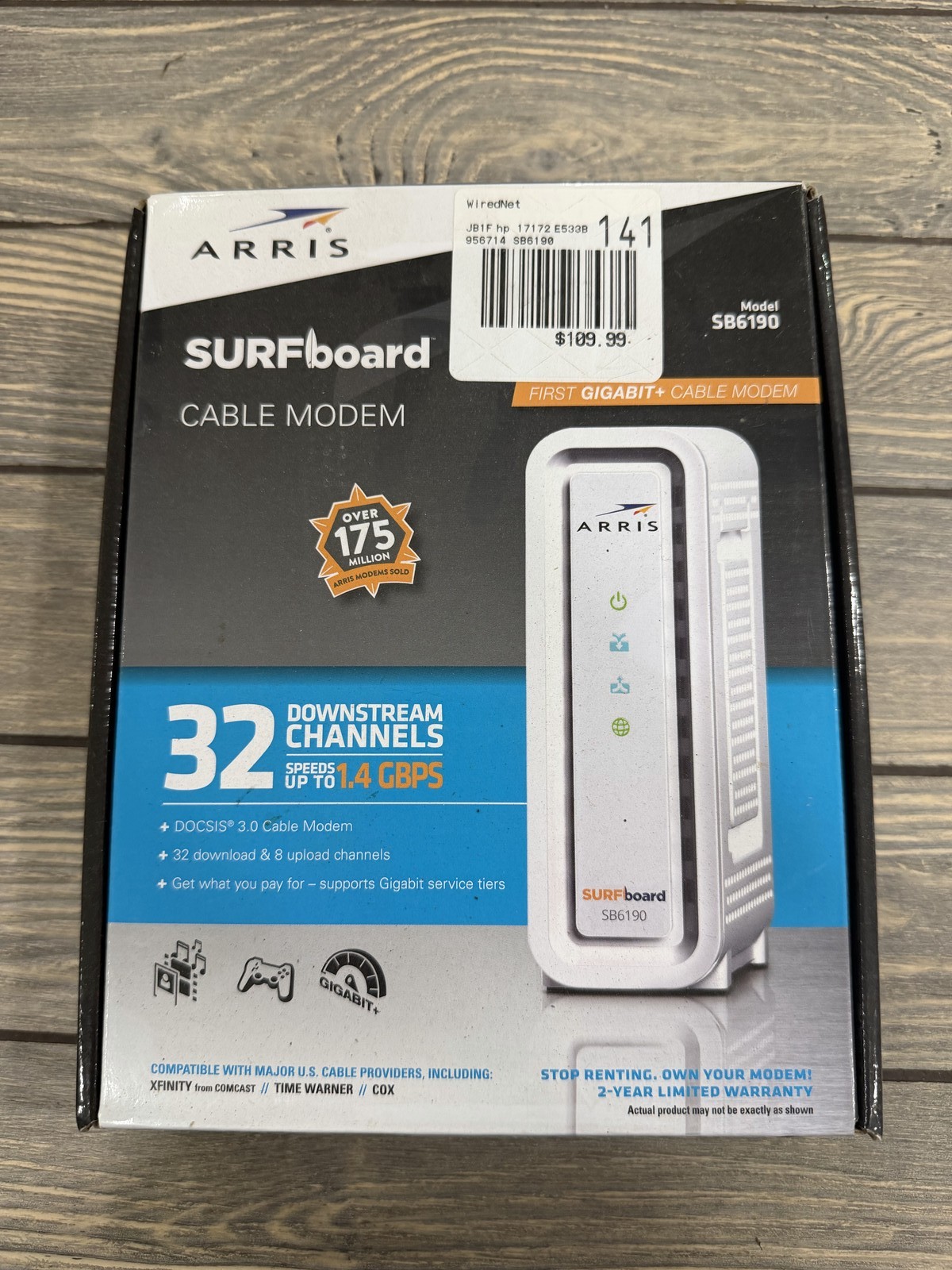 ARRIS SURFboard SB6190 DOCSIS 3.0 Cable Modem 1.4 Gbps Gigabit Ethernet White