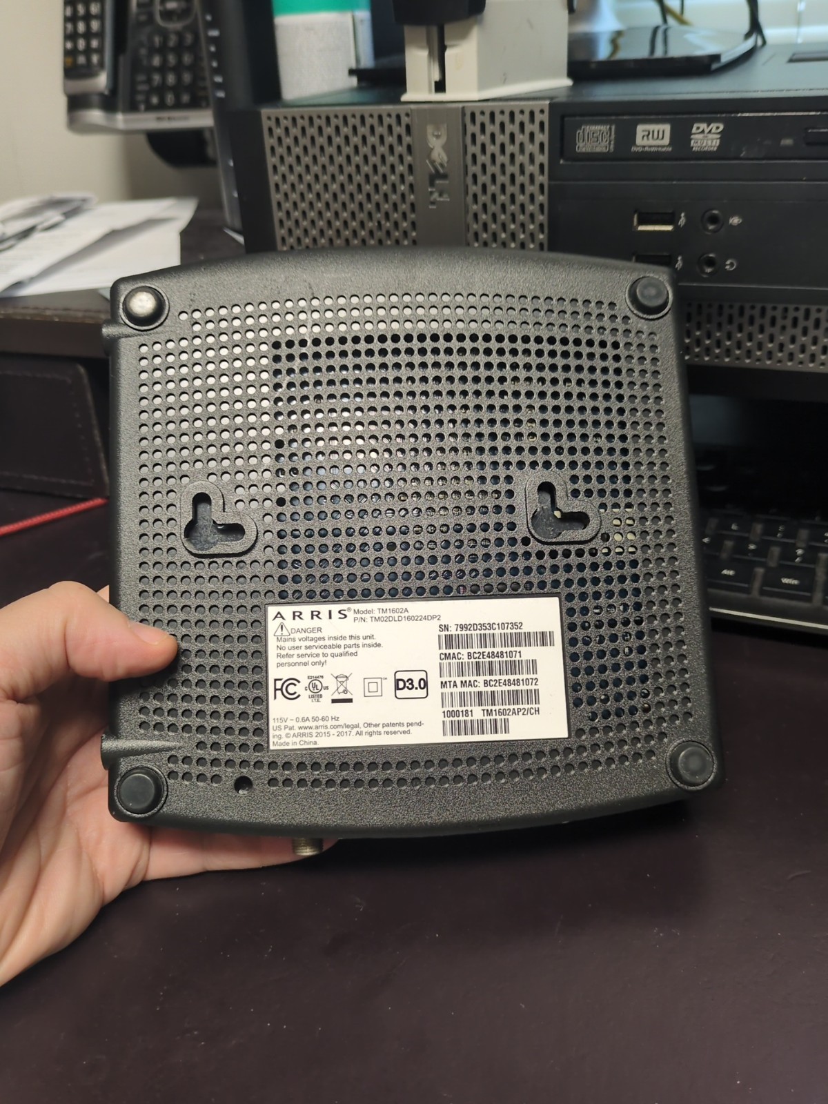 ARRIS TOUCHSTONE TM1602A TELEPHONY CABLE MODEM 3.0 Optimum WOW Cablevision