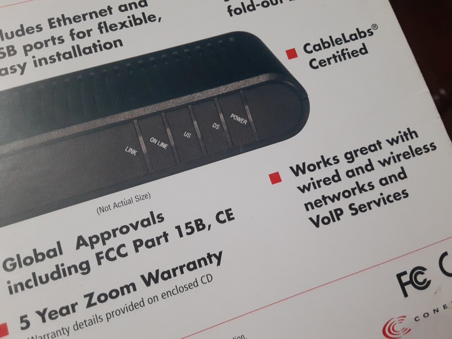 Zoom Cable Modem Ethernet/USB External Mod. 5241 Windows Mac Linus Unix Open Box