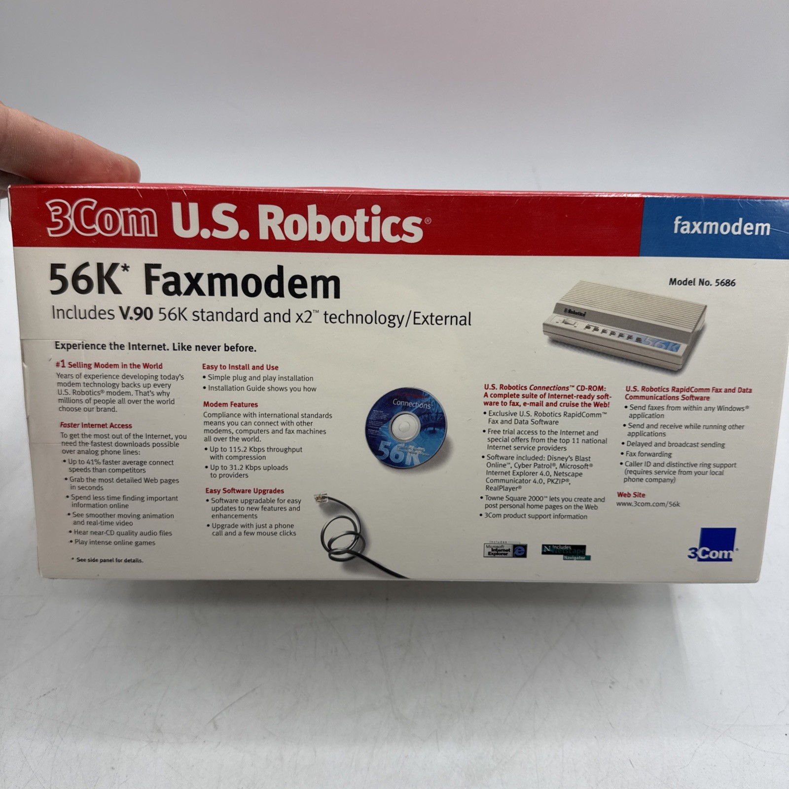 US Robotics Model 5686 3Com 56K Faxmodem External Modem V.90 x2 Technology – NEW