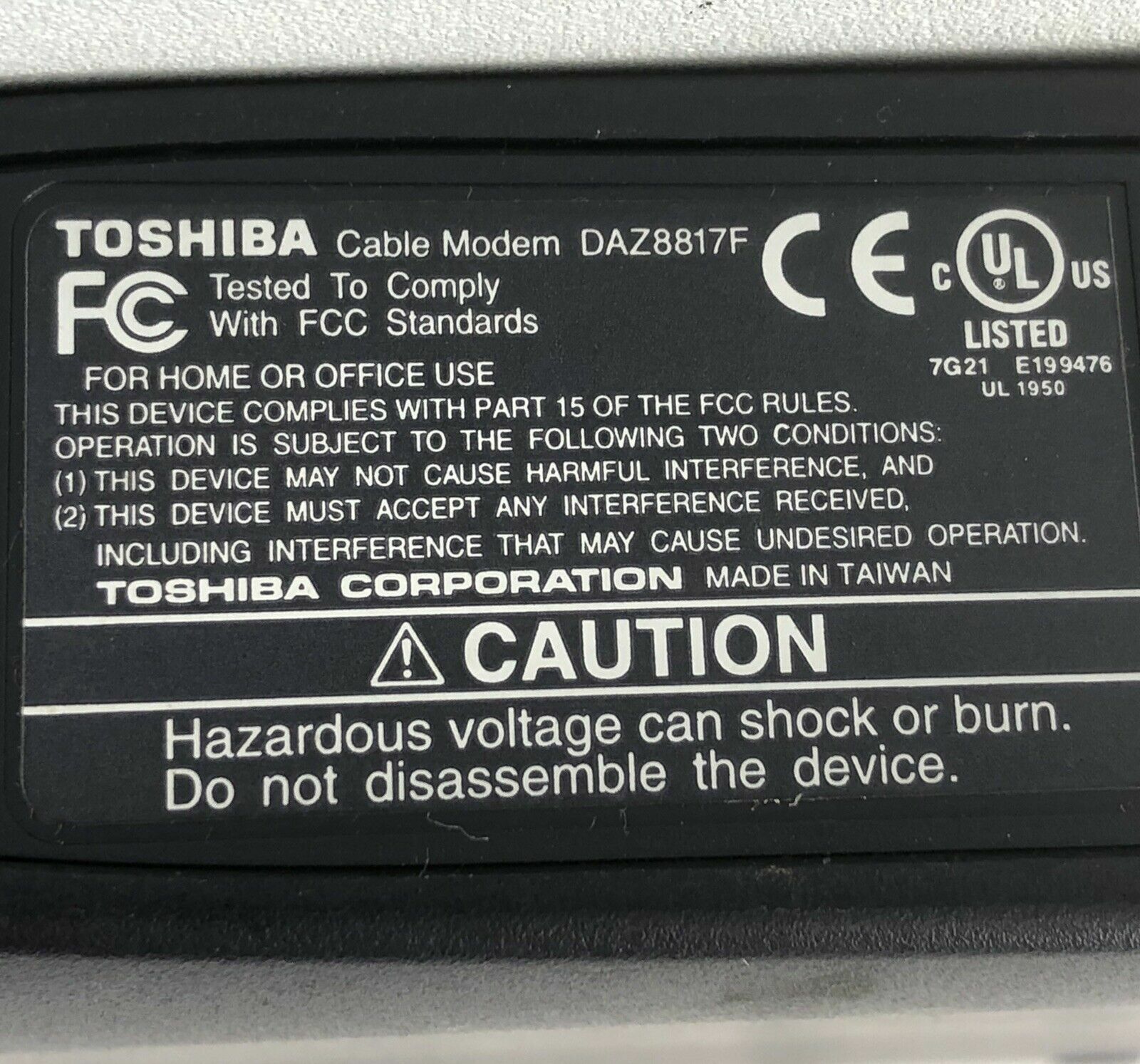 Toshiba PCX2200 Cable Modem DAZ8817F For Home or Office 43 Mbps DOCSIS 2.0