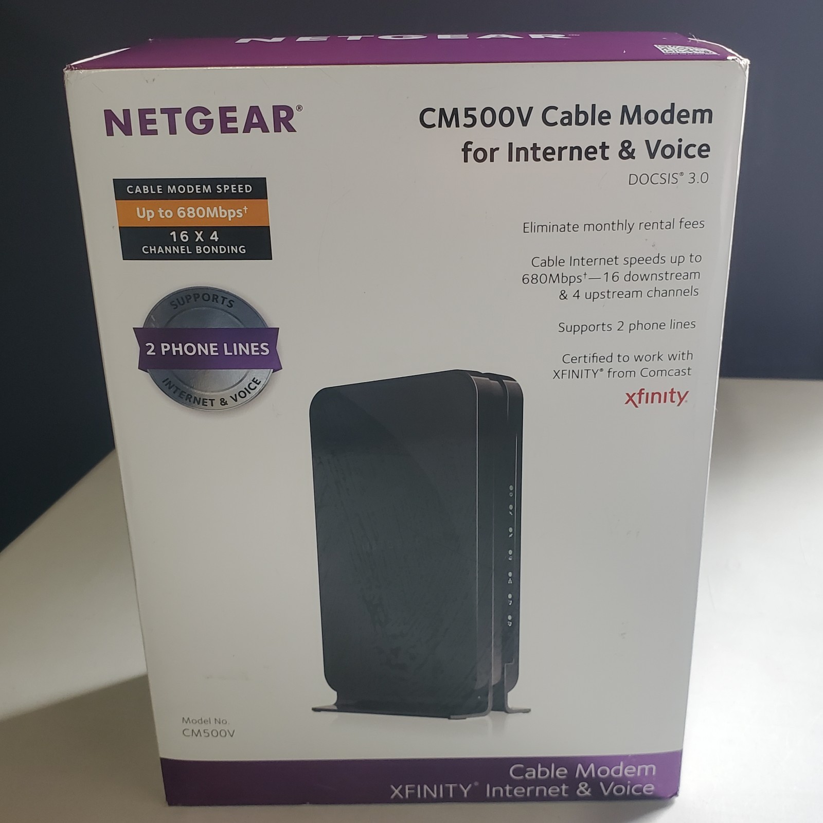 NETGEAR CM500V Cable Modem for Internet & Voice Xfinity 680mbps New Open Box