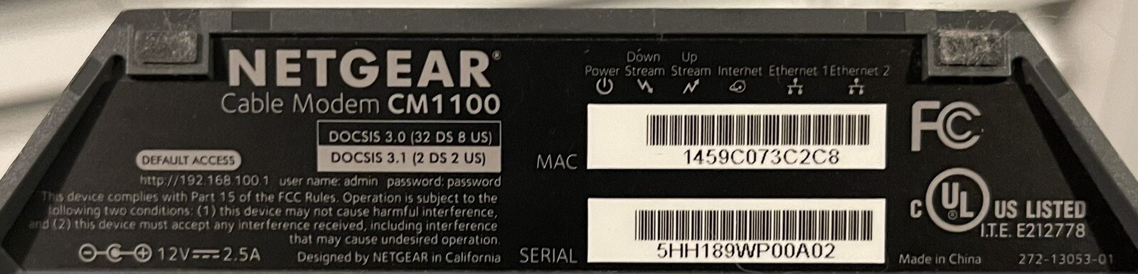 Netgear CM1100 DOCSIS 3.1 Multi-Gig Cable Modem (Supports Link Aggregation)