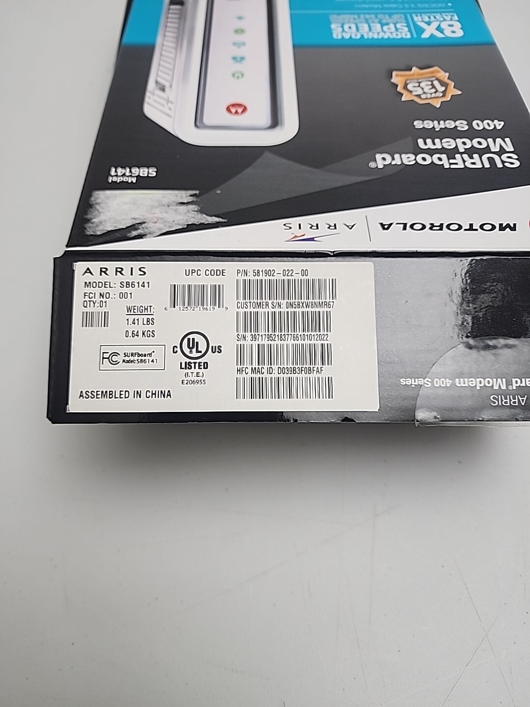 Motorola Arris SURFboard Cable Modem SB6141 400 Series DOCSIS 3.0 Open Box