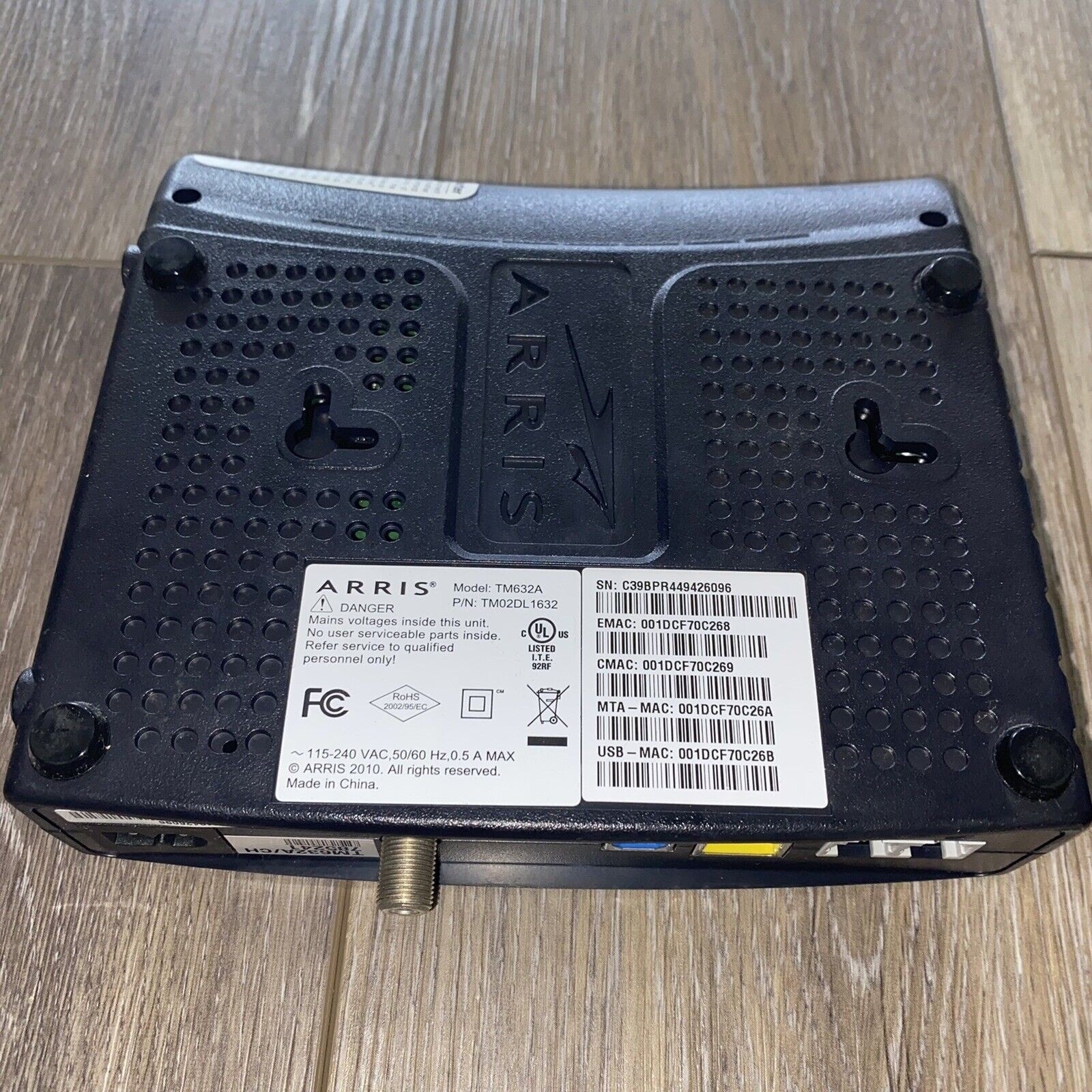 Arris TM632A Cable Touchstone Telephony Modem With Cables
