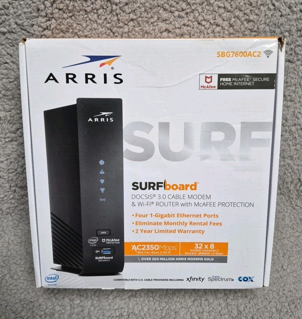 ARRIS SURFboard SBG7600AC2 32×8 DOCSIS 3.0 Cable Modem AC2350 Wi-Fi Router EUC