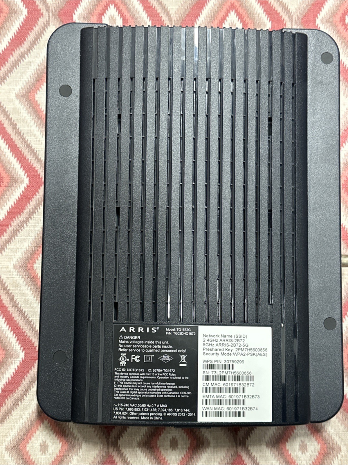 Arris TG1672G Gateway WIFI 2.5GHz – 5.0GHz 4 Port Modem