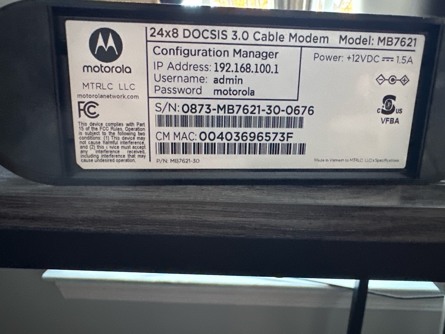 Motorola MB7621-10 1000 Mbps Modem