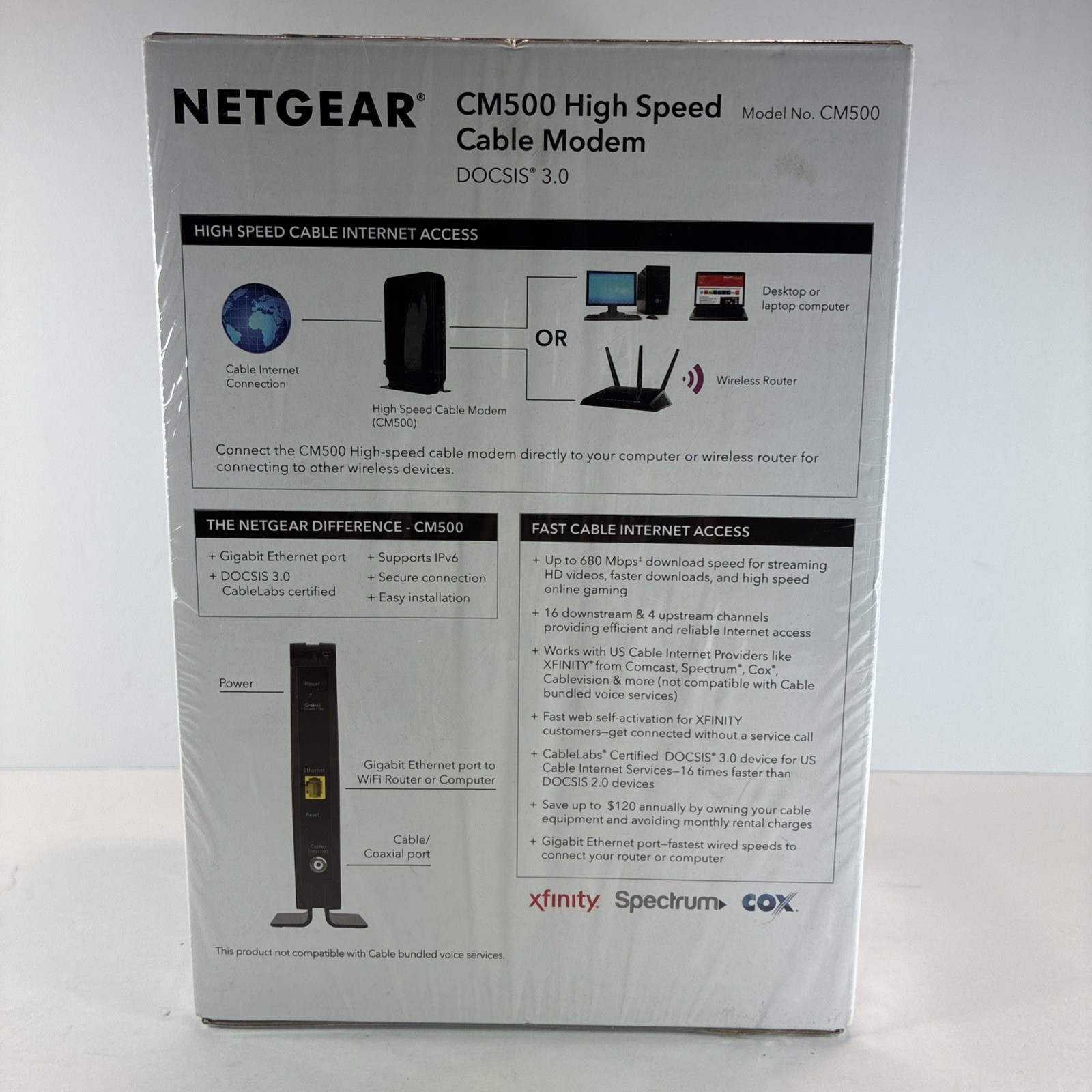 Netgear CM500 High Speed Cable Modem DOCSIS 3.0 680 mbps 16×4 Channel Bonding