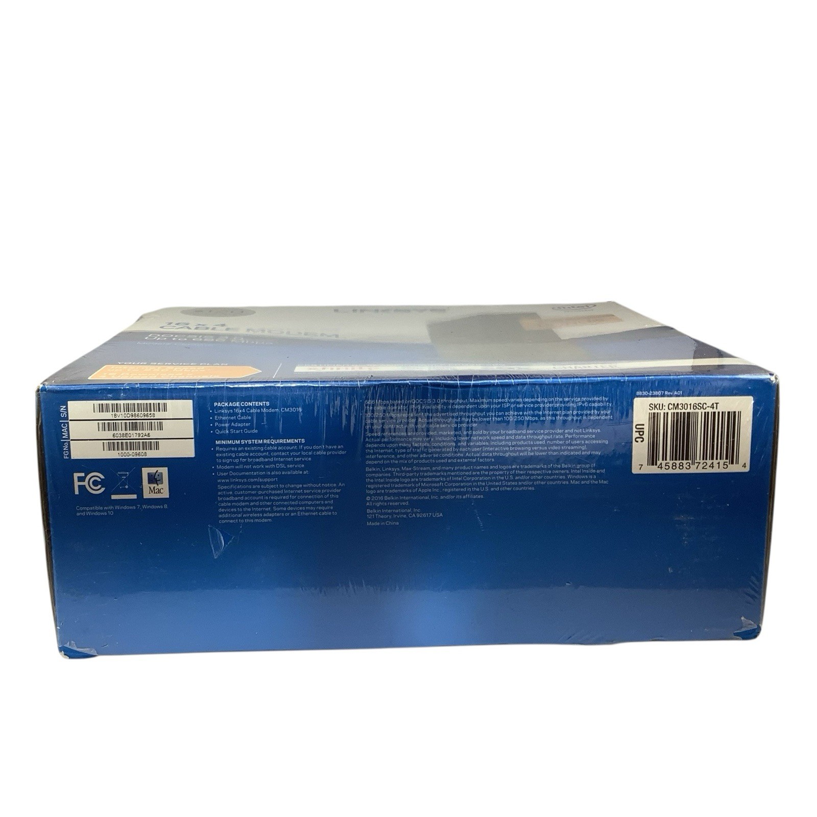 LINKSYS Cable Modem 16×4 Bonded Channels DOCSIS 3.0 Black CM3016 NEW Sealed