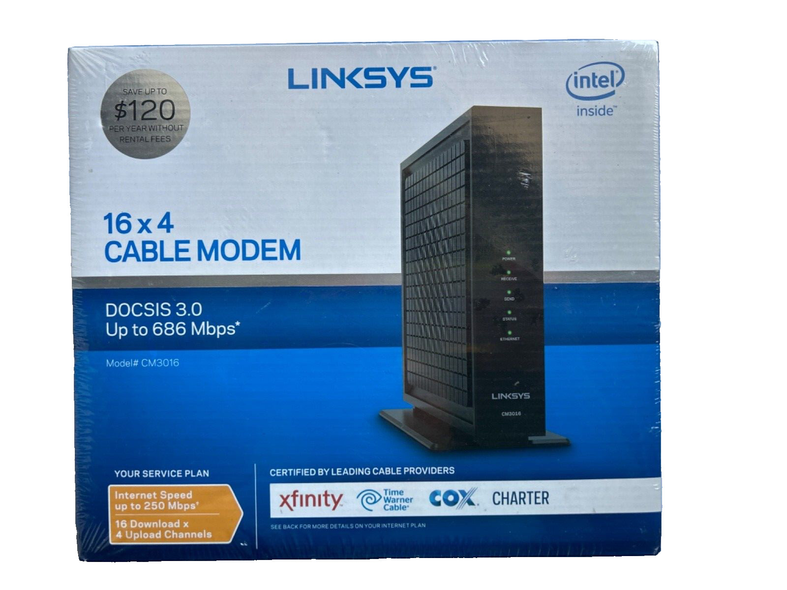 LINKSYS Cable Modem 16×4 Bonded Channels DOCSIS 3.0 Black CM3016 NEW