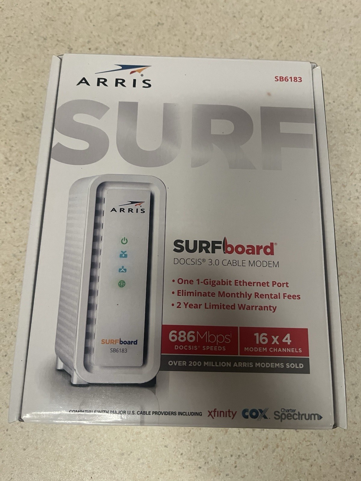 SURFboard SB6183 DOCSIS 3.0 Cable Modem Max Speed 686 Mbps for Cox Spectrum X…