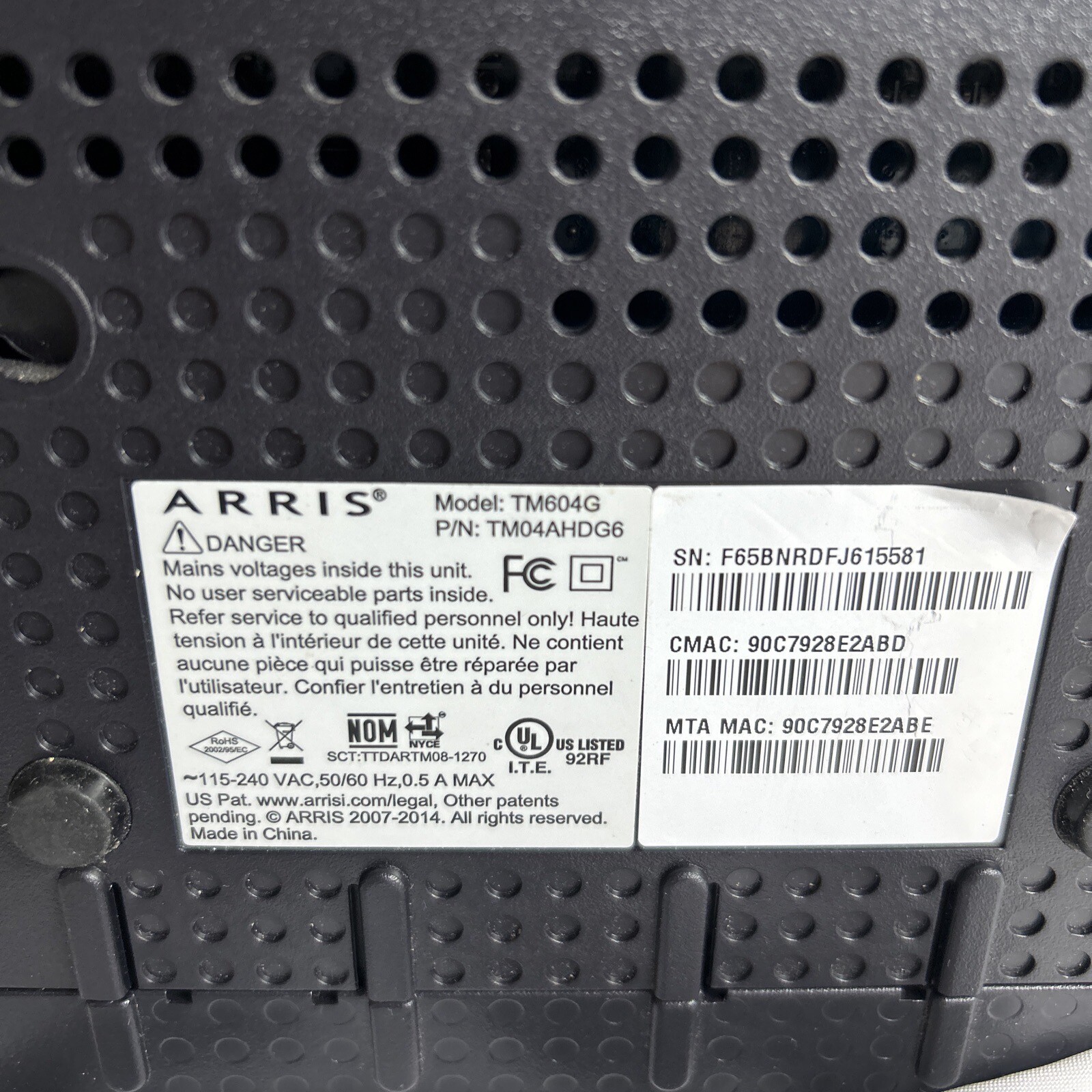 Arris TM604G/CT Cable Modem Internet & Telephone with power cord Tested