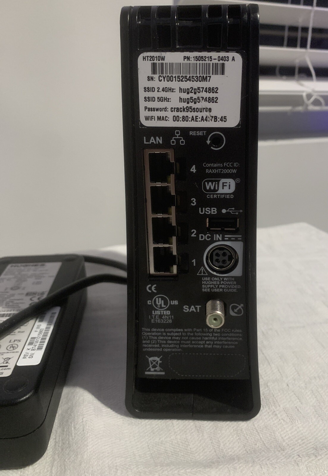 HughesNet HT2010W Satellite Internet Modem With Power Supply 1505215-0403