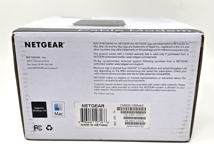 NetGear High Speed Cable Modem CM500 Quick Install Guide Power Adapter 680 Mpbs
