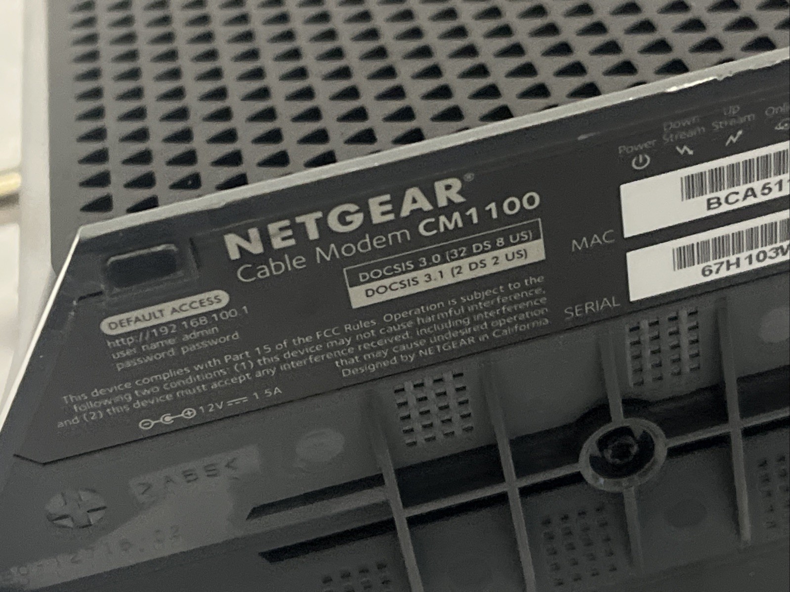 ✅✅NETGEAR Nighthawk CM1100 DOCSIS 3.1 Cable Modem WITH POWER