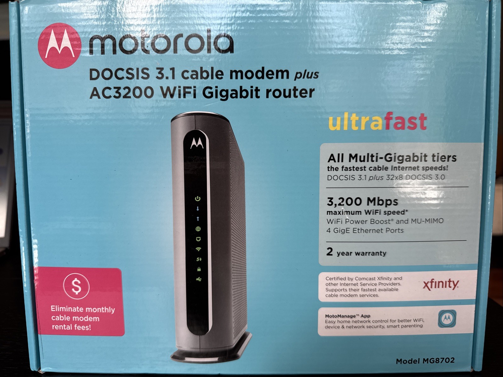Motorola MG8702 DOCSIS 3.1 Cable Modem Router AC3200 WiFi Gigabit Open Box New