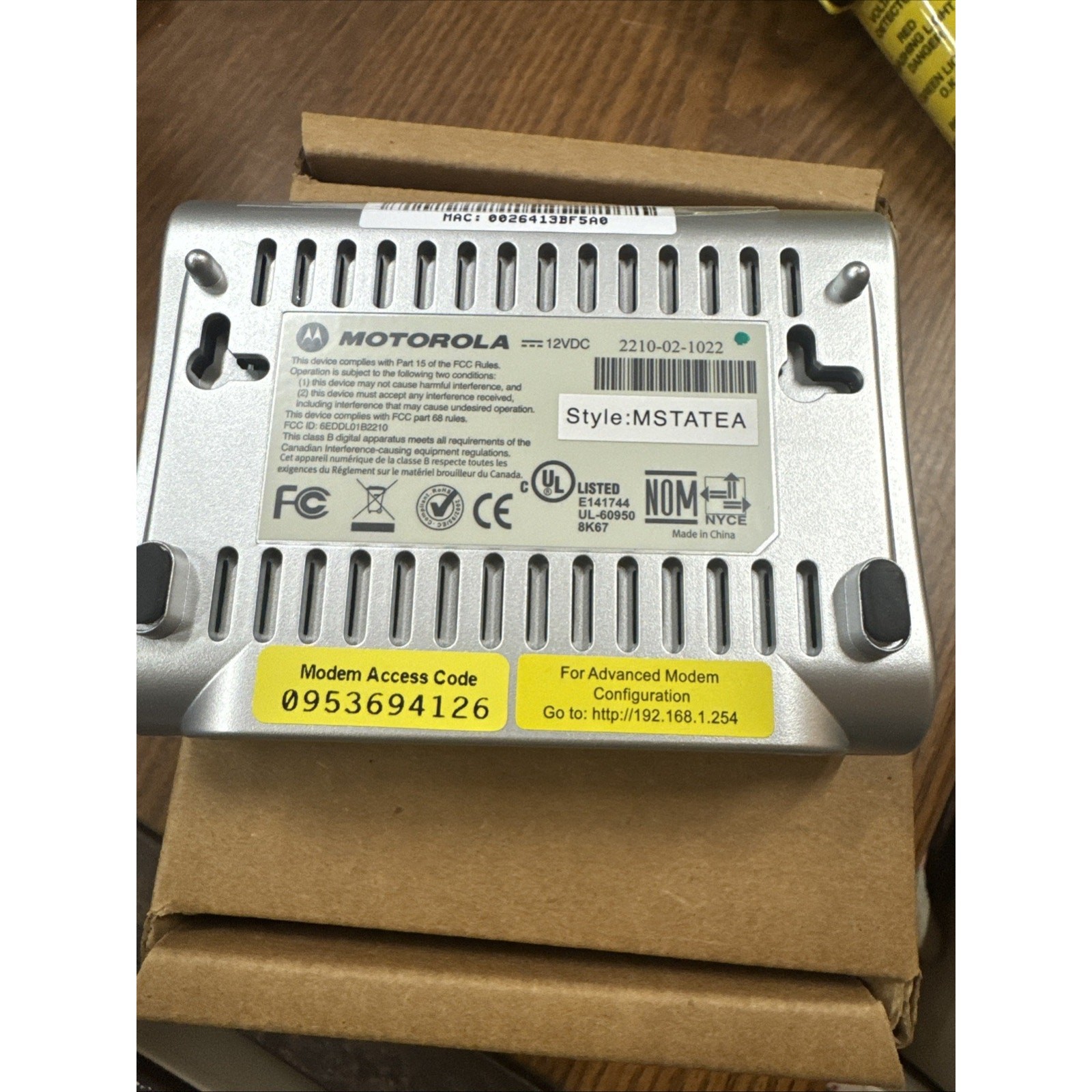 Motorola DSL Modem MSTATEA 2210 02 1022 AT&T High Speed ethernet Geof9