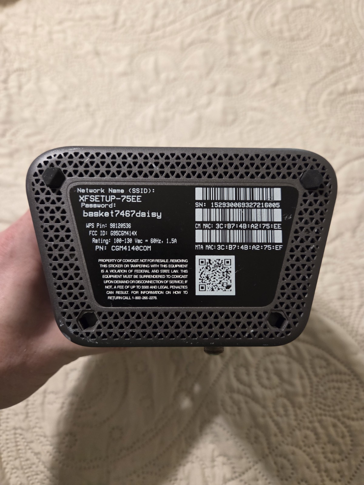 Xfinity Comcast XB6-T WiFi Router and Modem With Power Cord Tested Powers On.