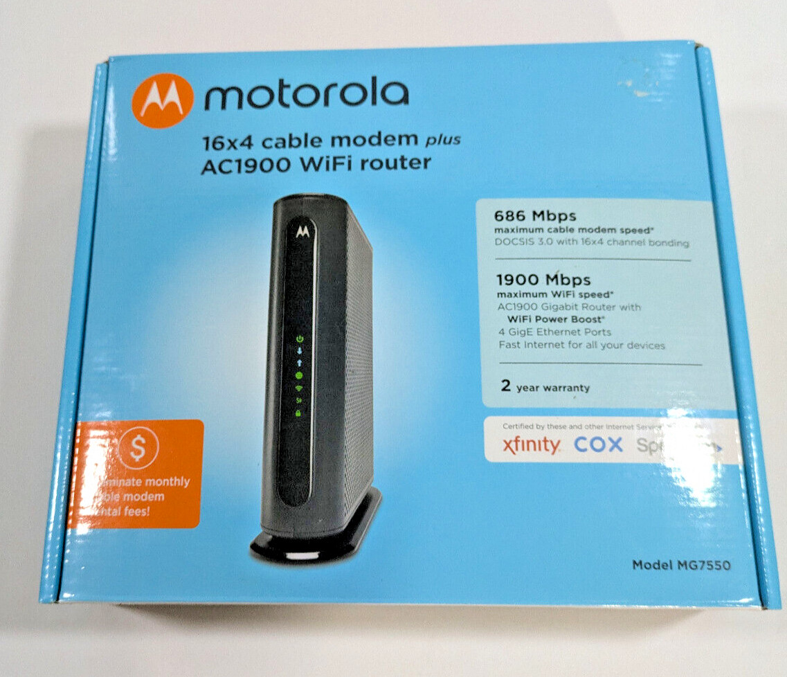 Motorola MG7550 16×4 High Speed ​​Cable Modem Plus AC1900 WiFi Router