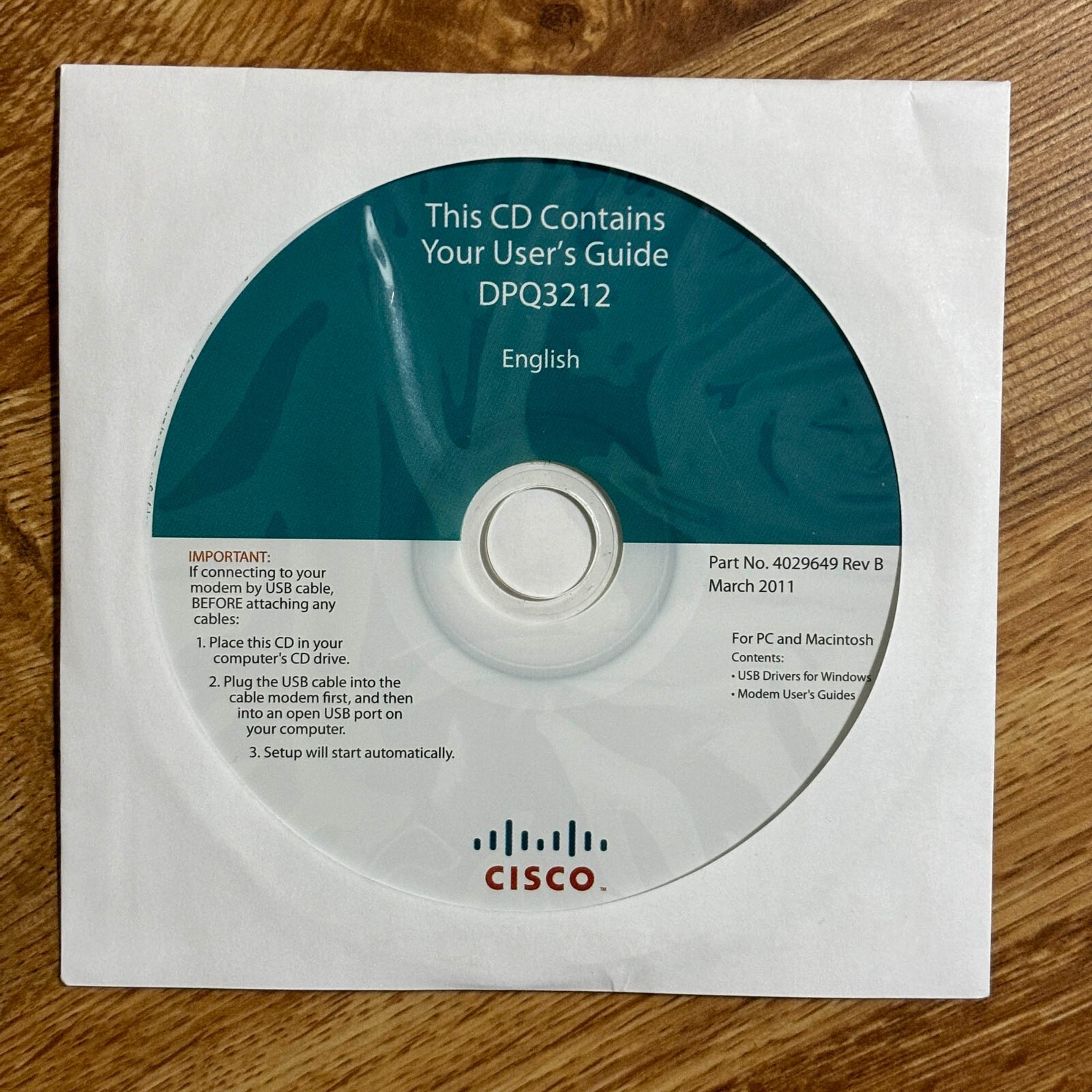 CISCO DPQ3212 Cable Modem Power Cord and User’s Guide CD 2012