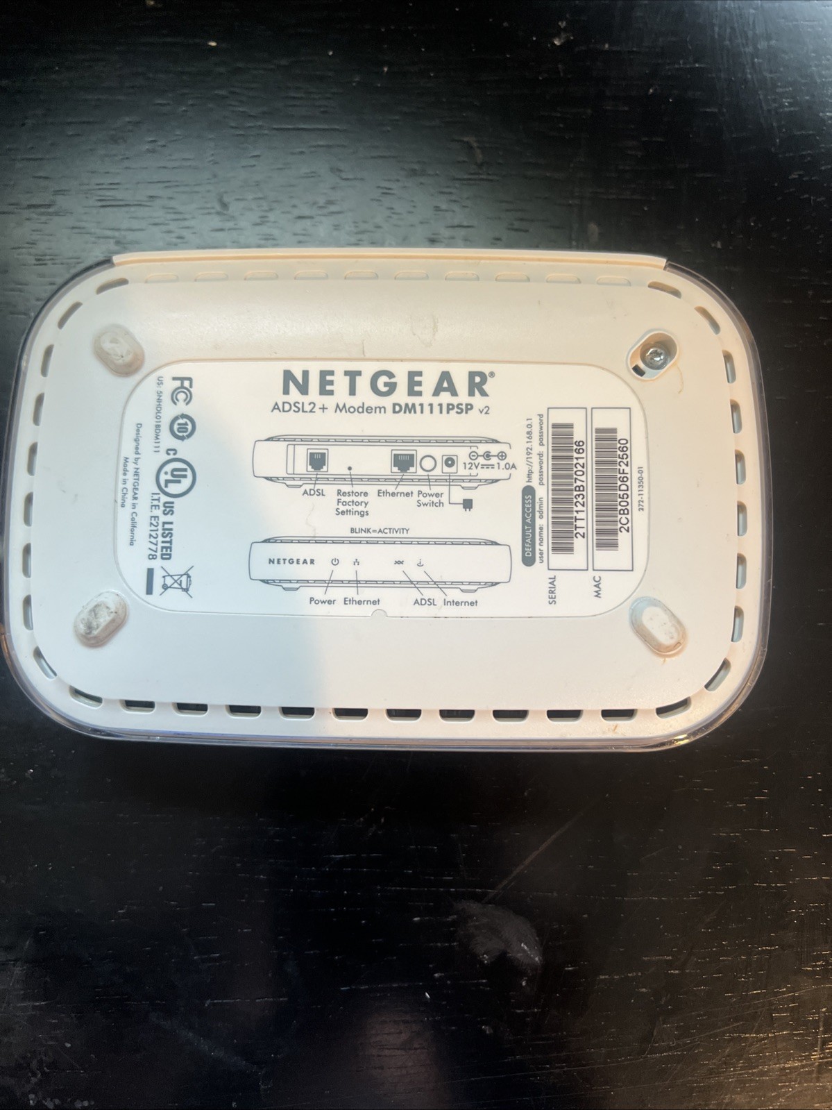 Netgear Broadband ADSL2+ Modem DM111PSP V2 Modem, no return