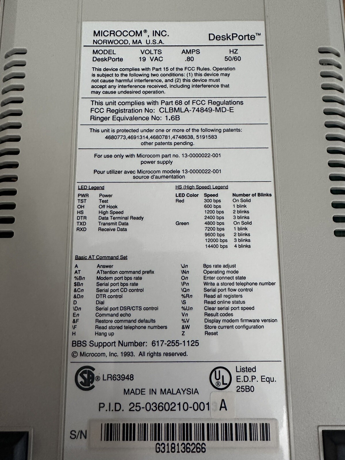 Microcom DeskPorte 14,400 bps Modem W/ Box And Charging Cord.