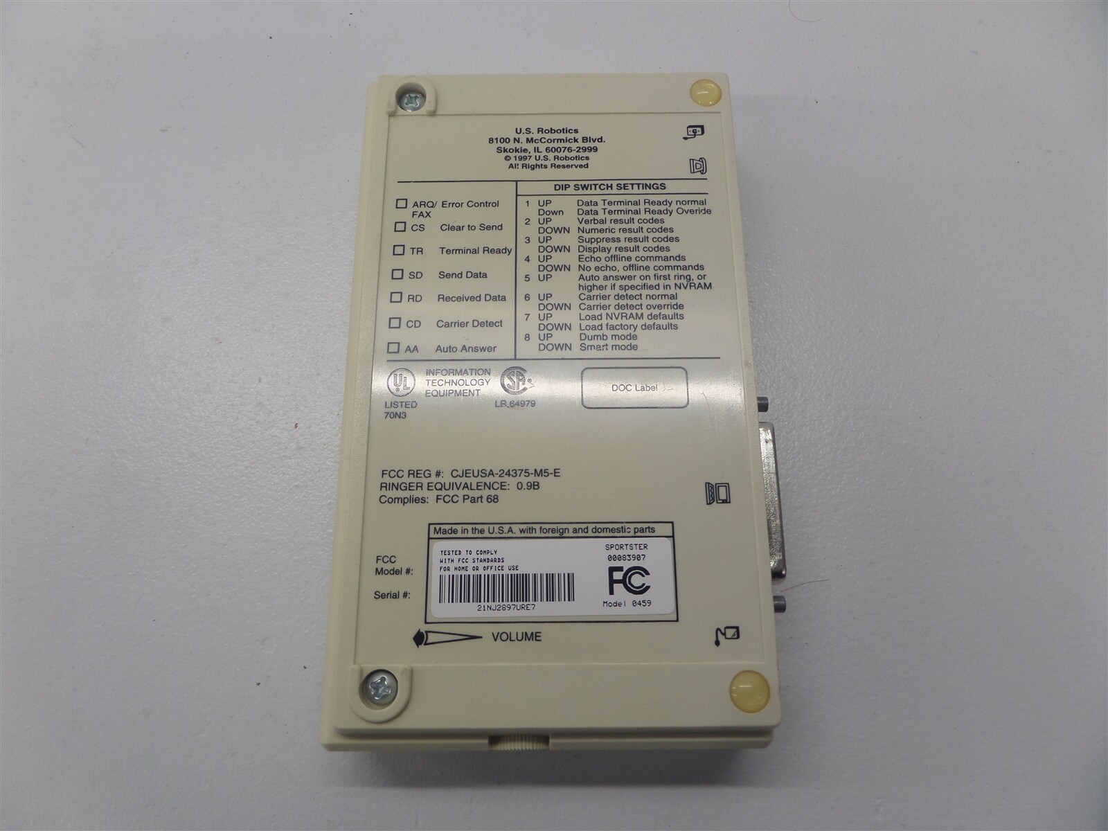 US Robotics Sportster 33.6 Fax Modem 00083907