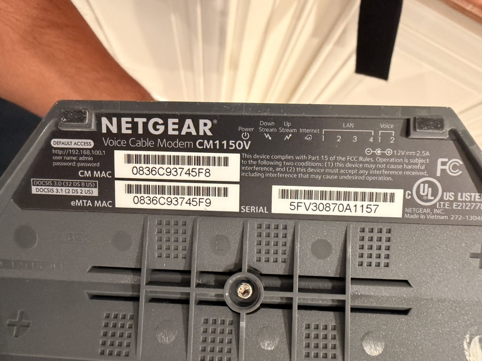NETGEAR CM1150V Nighthawk Multi-Gig Speed Cable Modem for XFINITY Voice