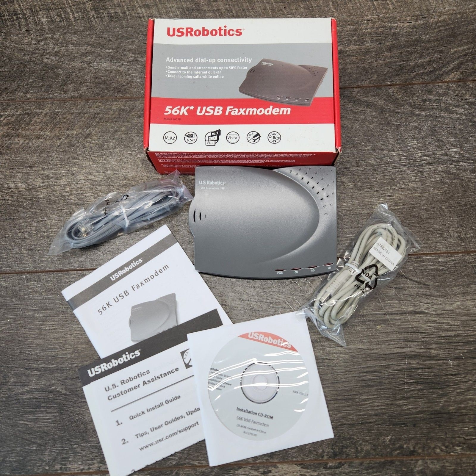 USRobotics 56K Model 5633B External USB Faxmodem Dial-Up Windows Vista XP 2000