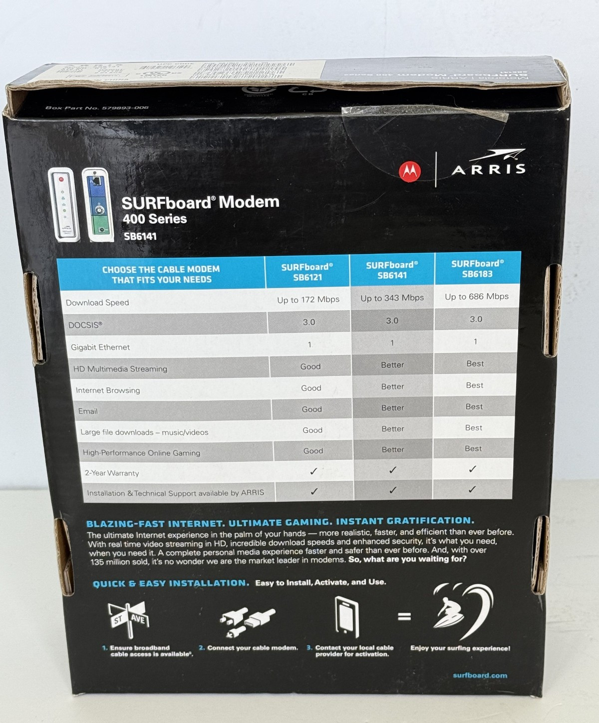 Motorola ARRIS SURFboard SB6141 Mbps DOCSIS 3.0 Cable Modem Tested Works Great