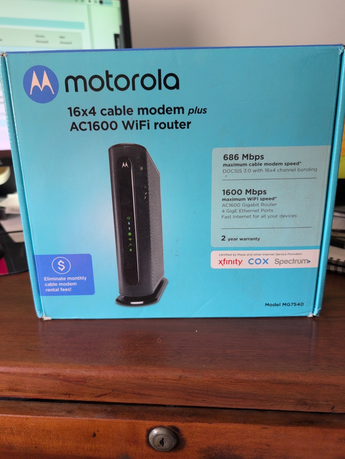 Motorola 16×4 Cable Modem Plus AC1600 WiFi Router MG7540 NO POWER CORD