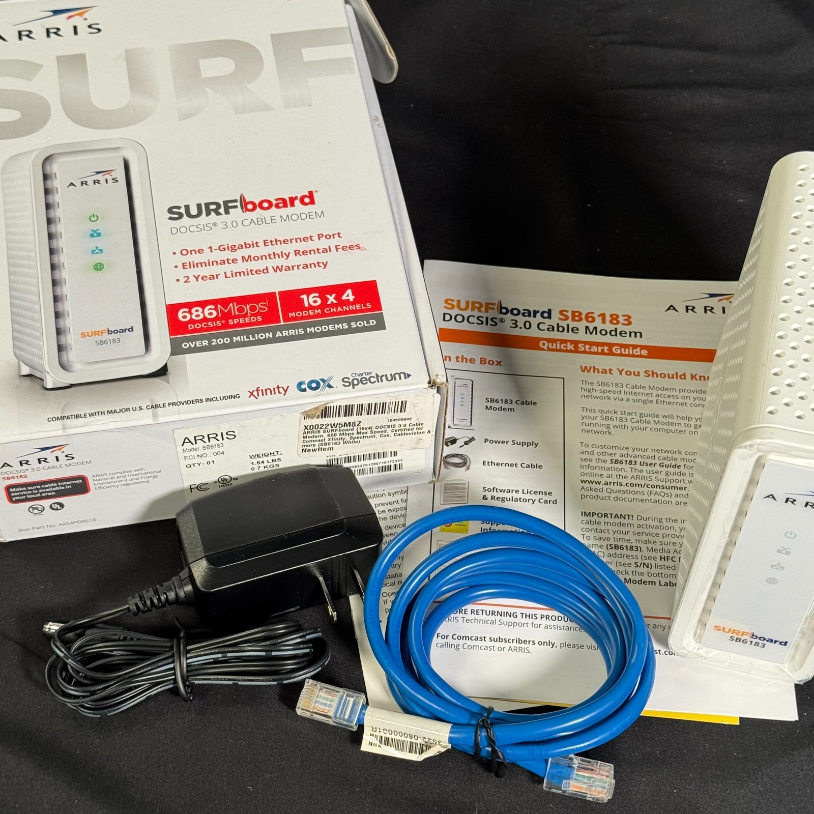 ARRIS SURFboard SB6183 DOCSIS 3.0 Cable Modem 16×4 686Mbps Gigabit Tested White