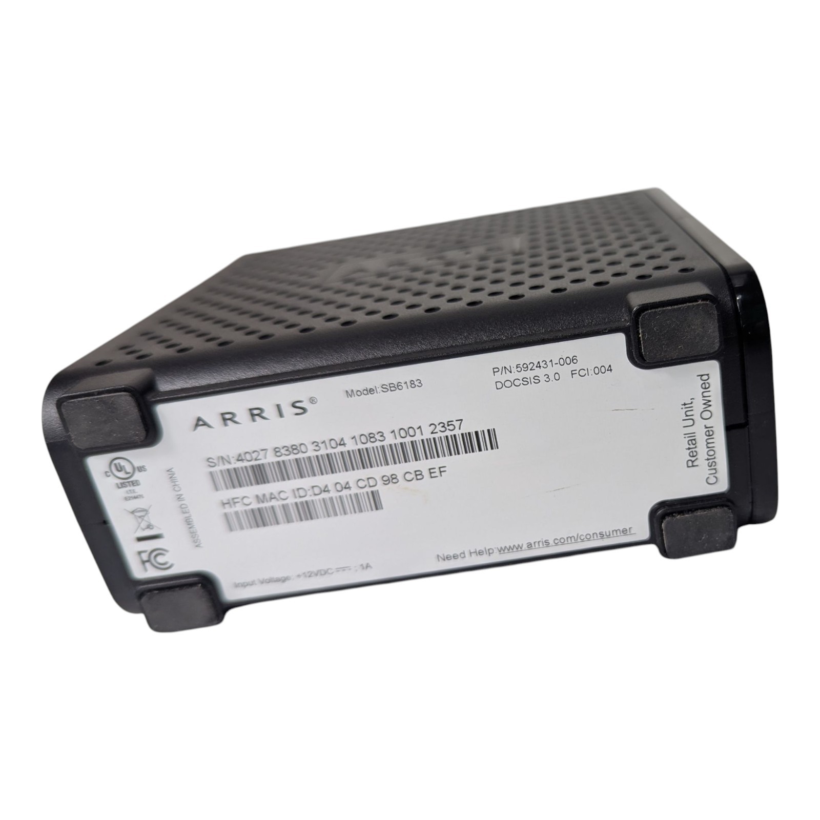 ARRIS SURFboard SB6183 DOCSIS 3.0 Cable Modem MODEM Roouter ONLY (No cords)