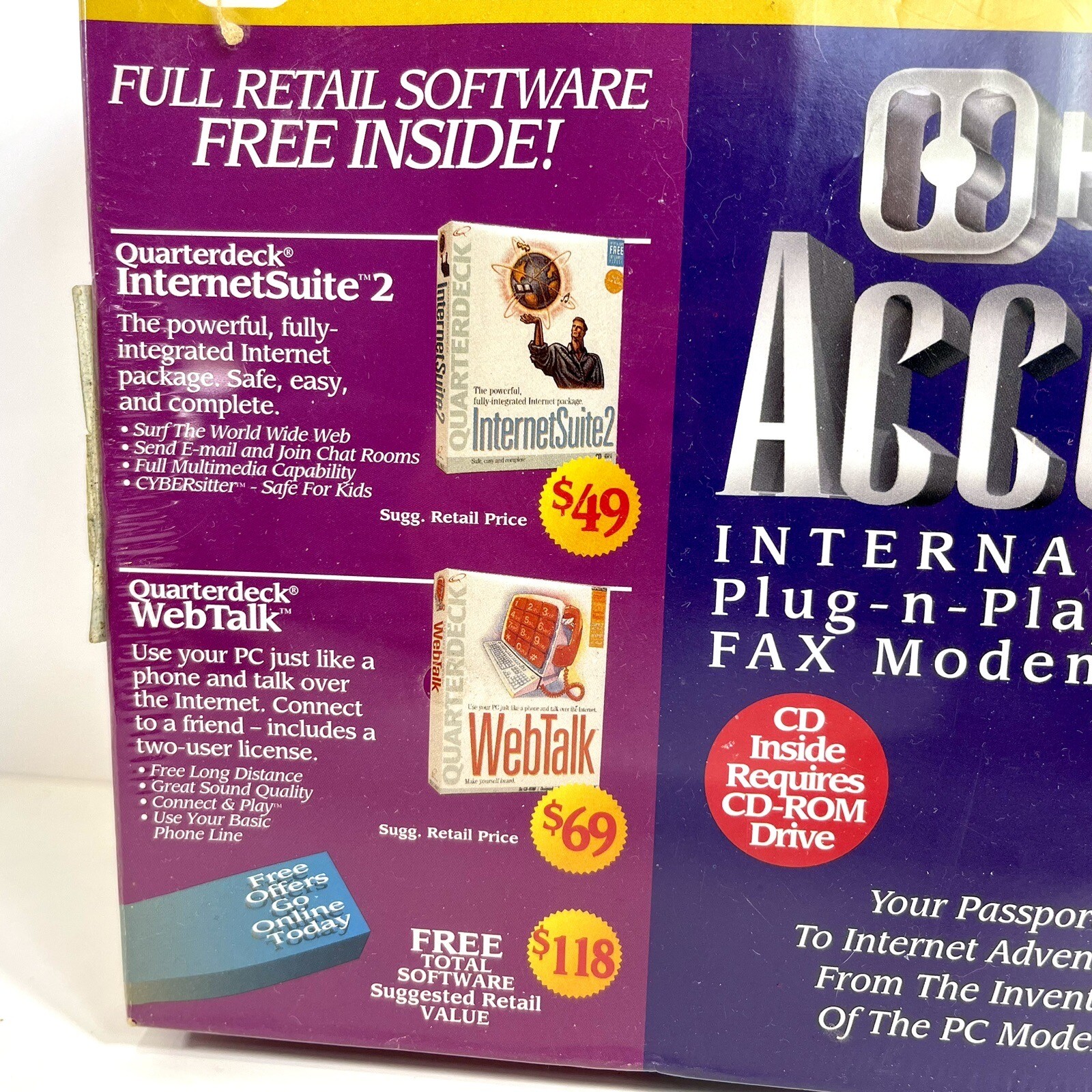 1990s Hayes Accura 336 INT PNP Fax Modem 288 v.34 Internal Plug~N~Play NEW Vtg