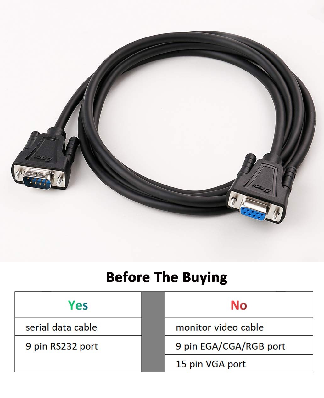 15 Ft DB9 RS232 Serial Cable Male To Female Extension Null Modem TX RX