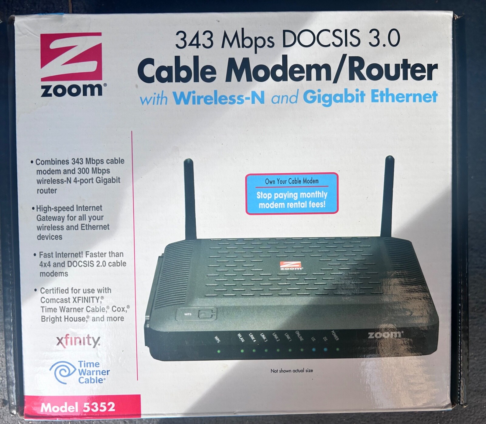 Zoom 343 Mbps DOCSIS 3.0 Cable Modem Model: 5341 Open Box With Adapter