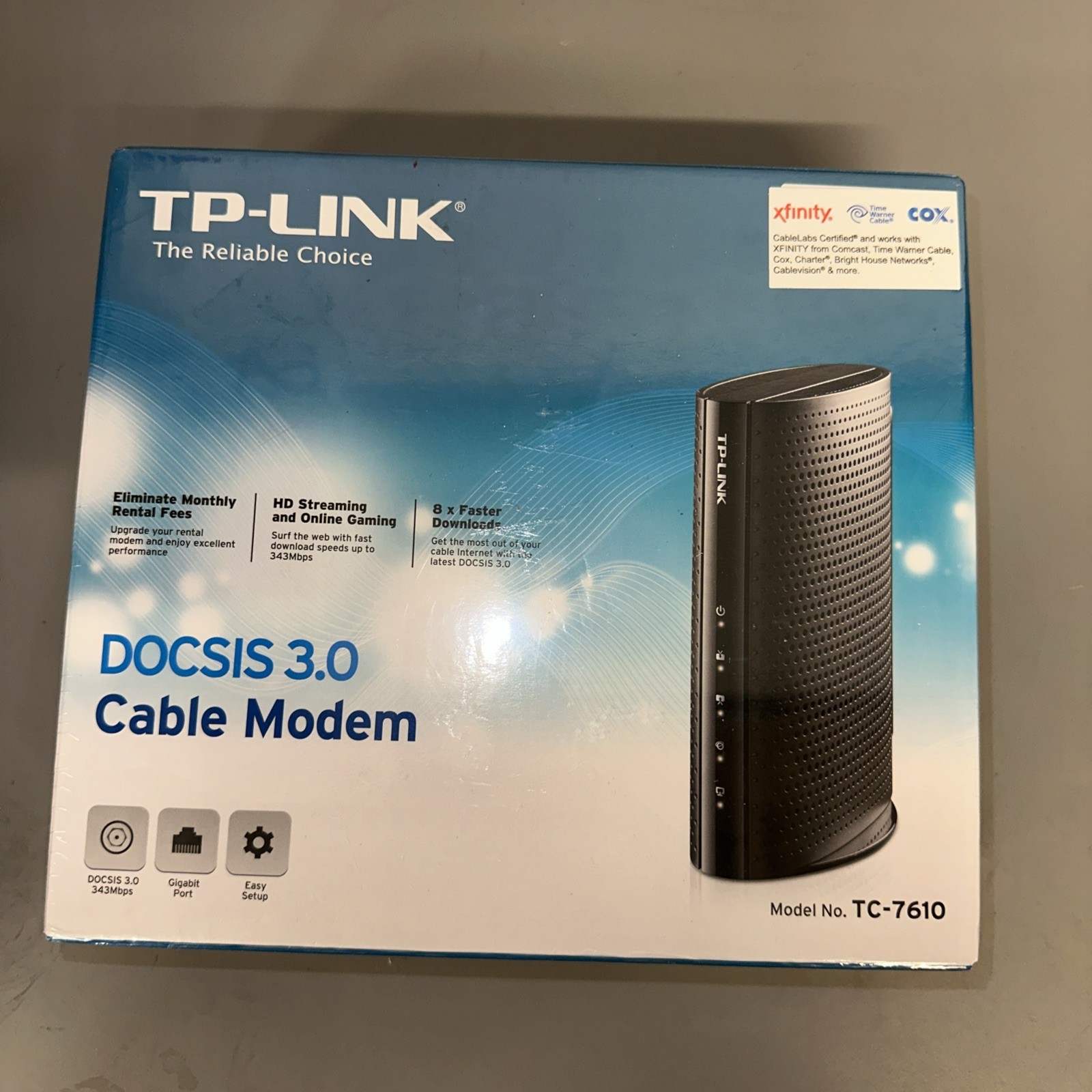 TP-Link Docsis 3.0 Cable Modem 343 Mbps TC-7610 Xfinity NIB