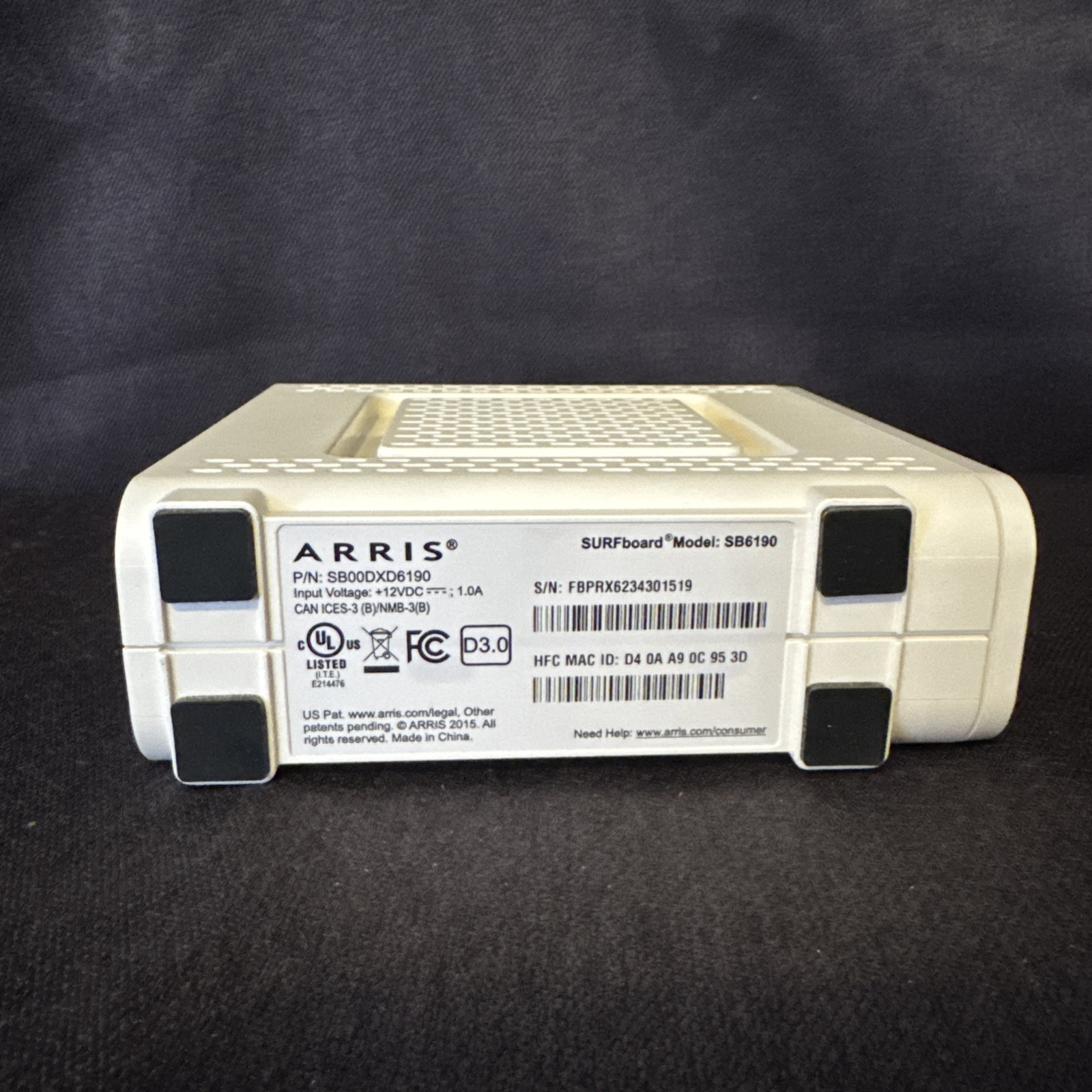 ARRIS SB6190 1Gbps SURFboard 32×8 DOCSIS 3.0 Cable Modem Router Only 4K UHD